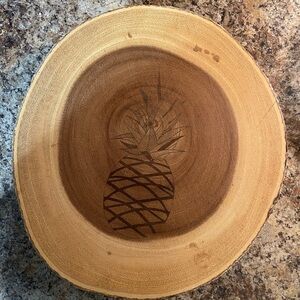 Natural Wood Pineapple Engraved Bowl